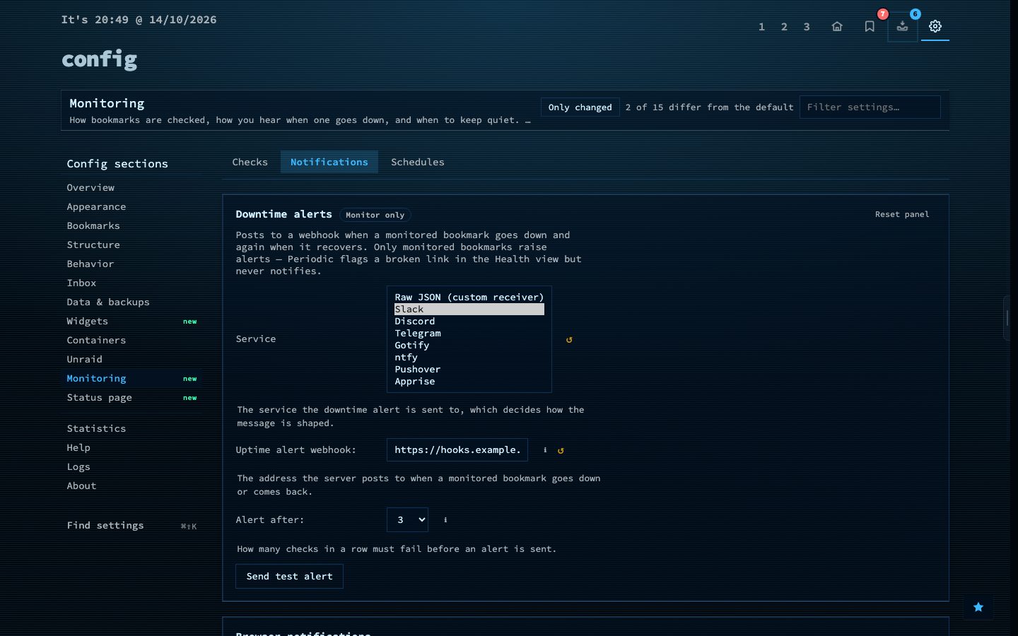 Alert channels in config
