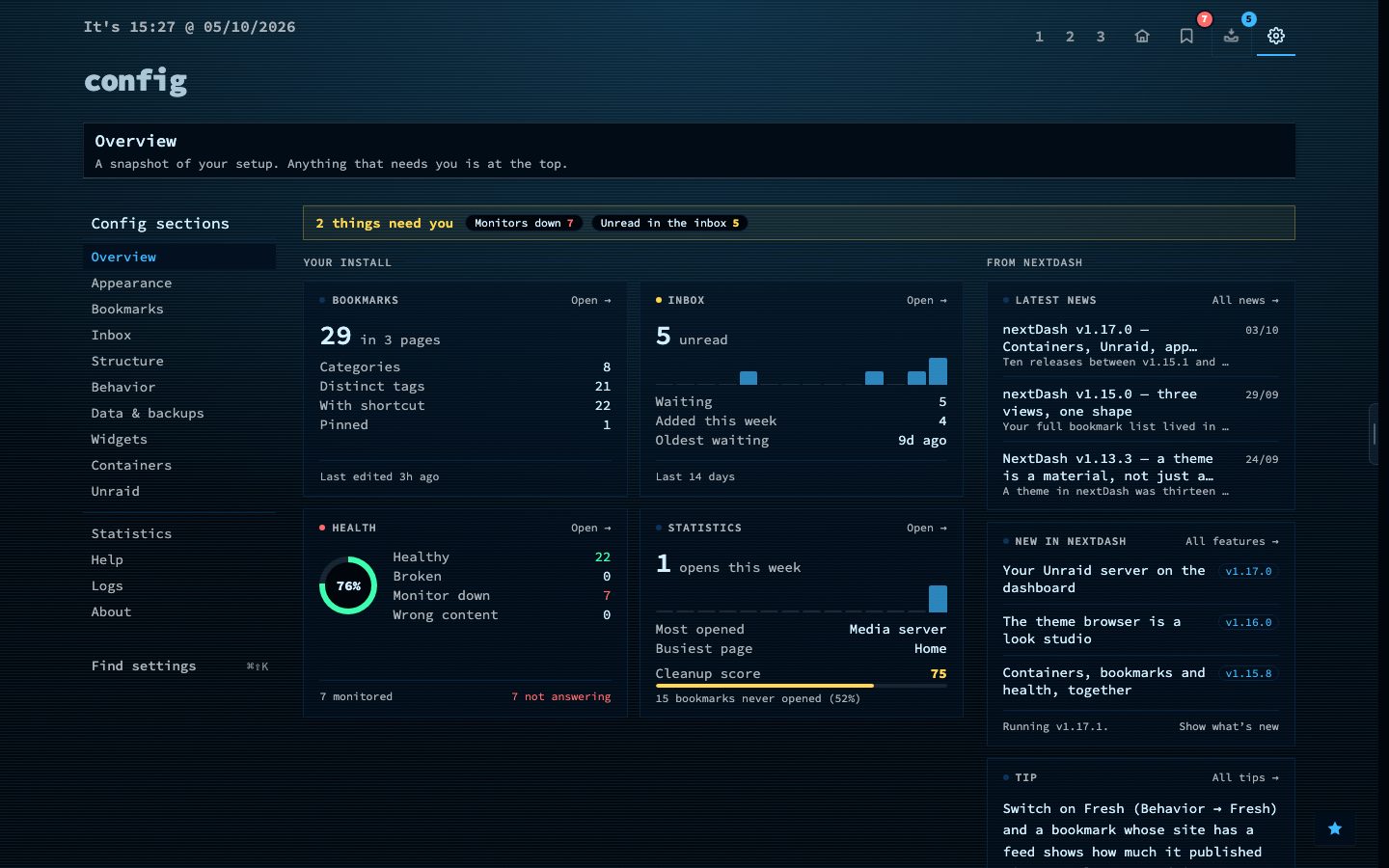 The config view