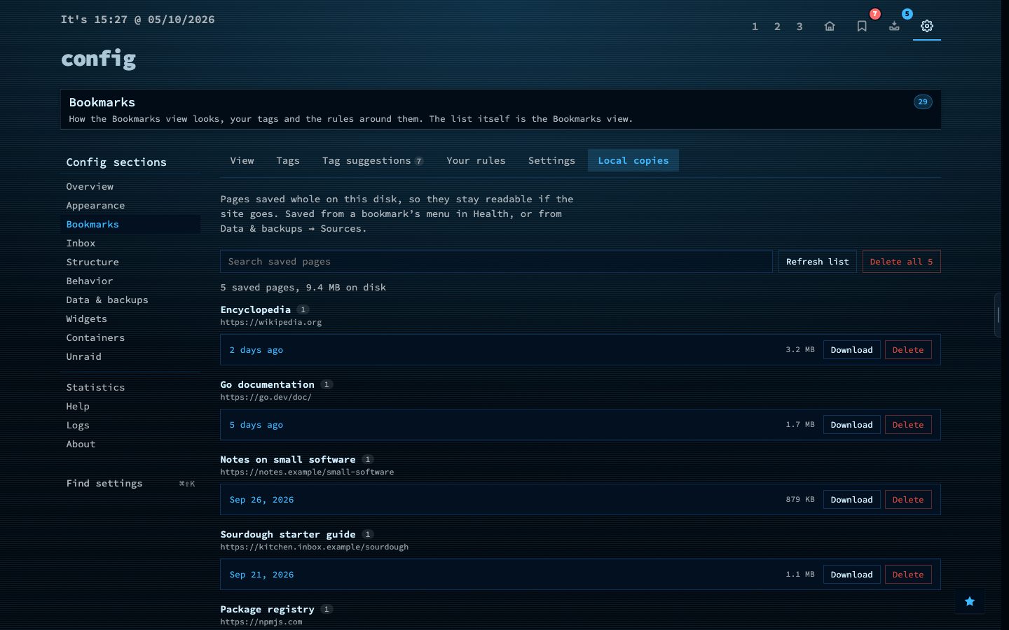 Local copies in config