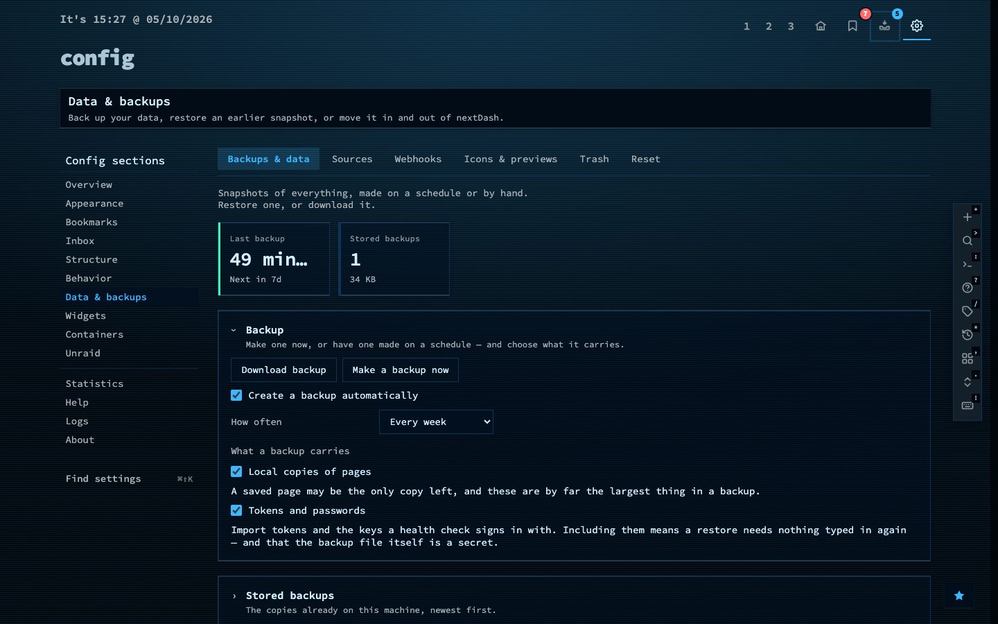 Data and backups in config