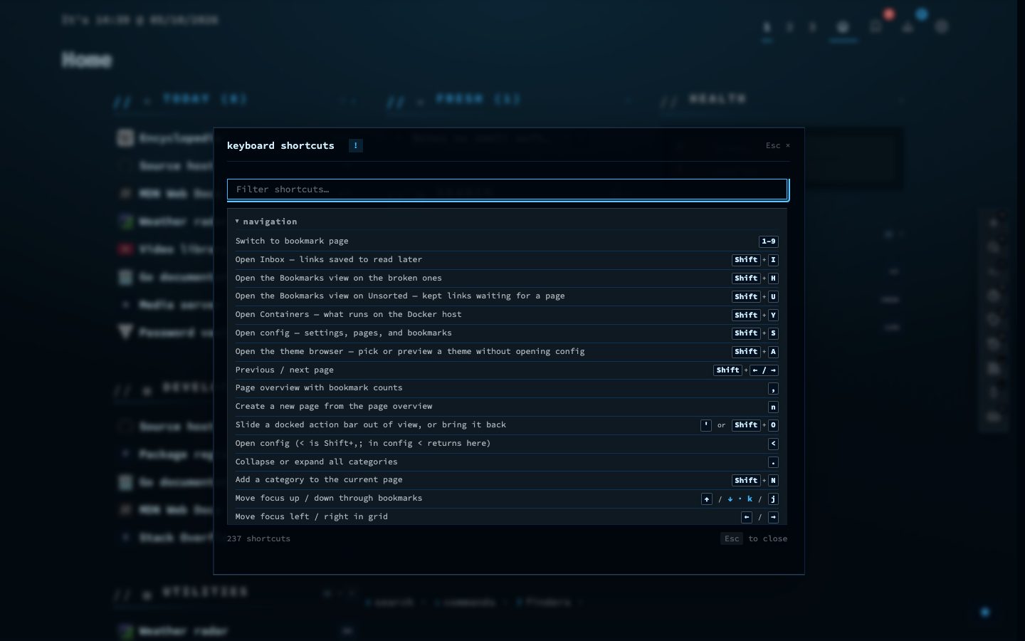 The keyboard cheat sheet in nextDash