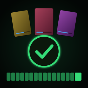 A green check ring over three film posters and a row of 30-day uptime blocks